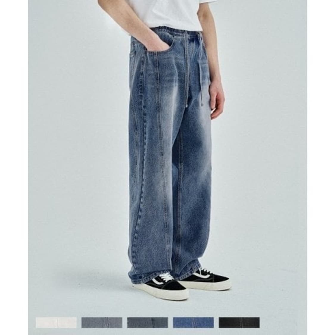 새상품 커스텀어클락 커브드 밴딩 데님 팬츠 블루 M 상품이미지1