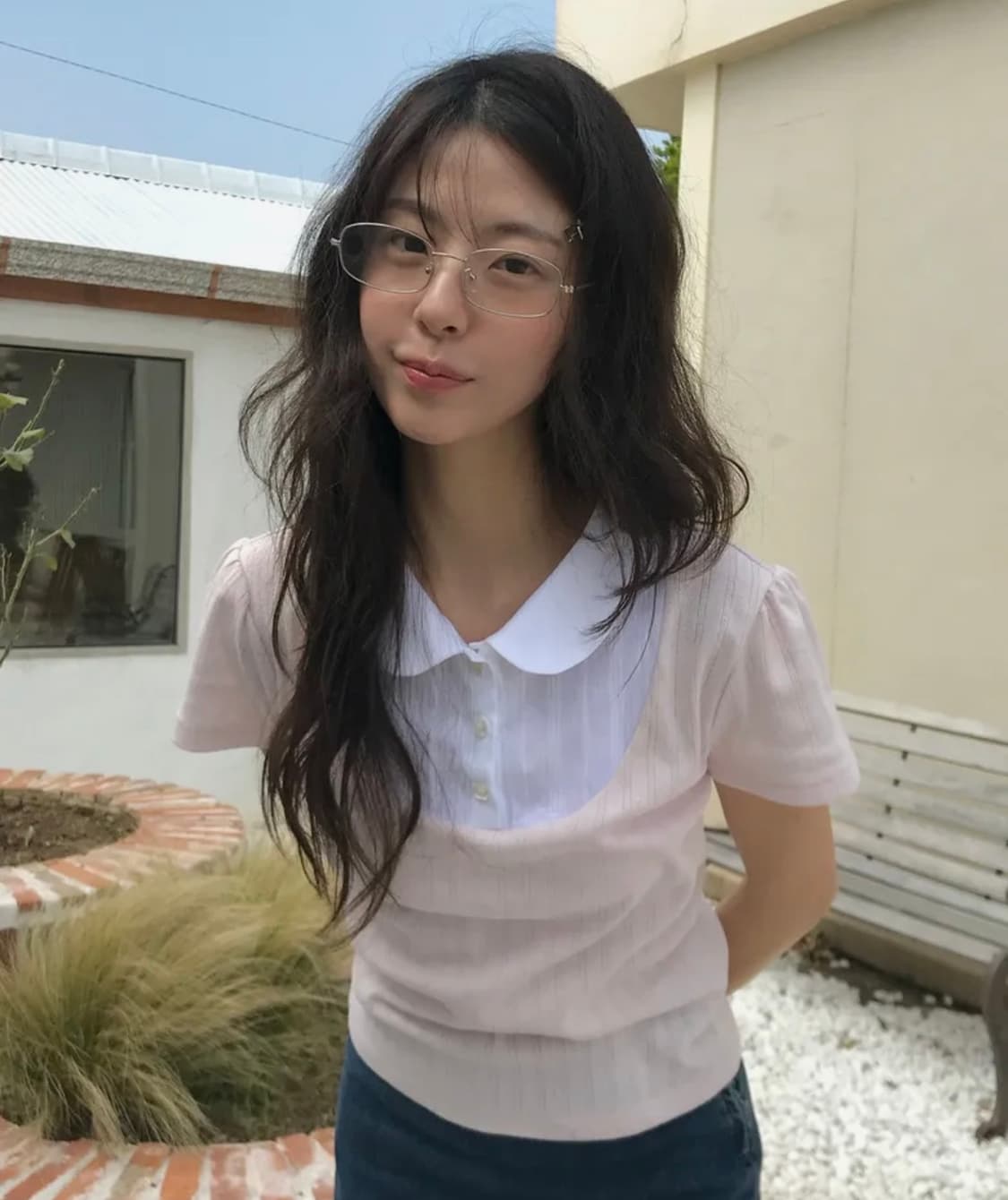레터프롬문 베슈아 레이어드 카라 탑 핑크 크롭 반팔 티셔츠 상품이미지1
