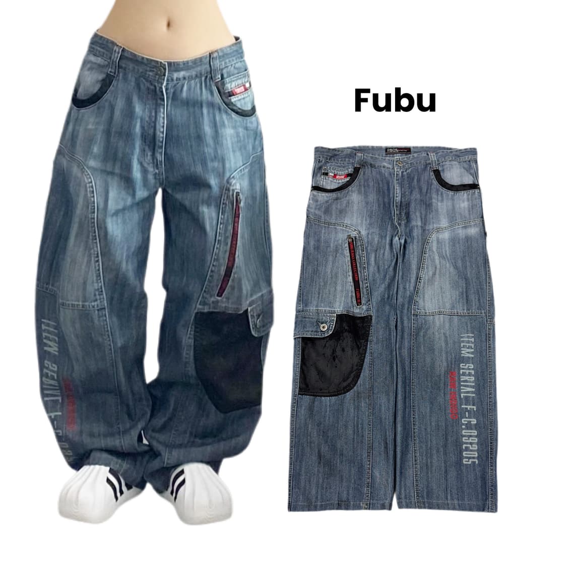FUBU 후부 백로고 새깅 탄창 와이드 데님팬츠 상품이미지1