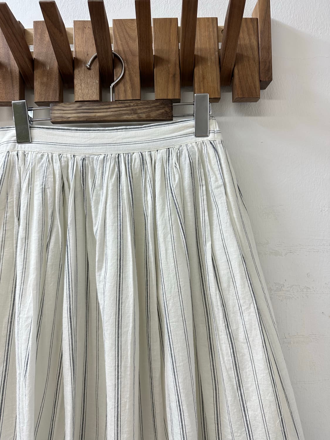 일본빈티지 스트라이프 코튼 린넨 혼방 플레어 미디 스커트  상품이미지2