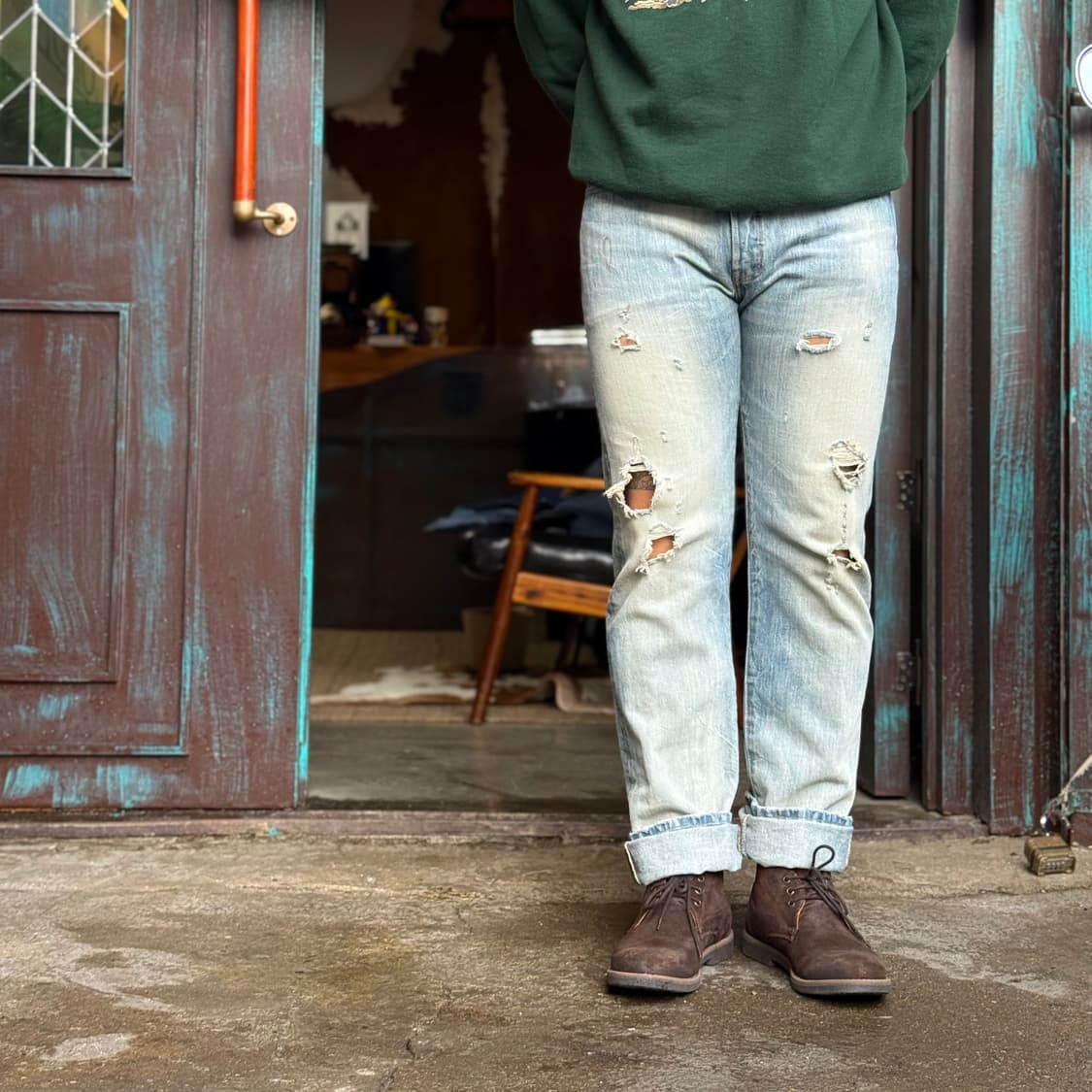 리바이스 501 데미지 데님 팬츠 32 상품이미지7