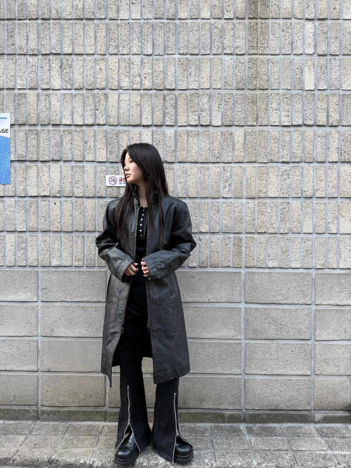 아르마니 진스 투웨이 집업 디테일 레더 코트 상품이미지1