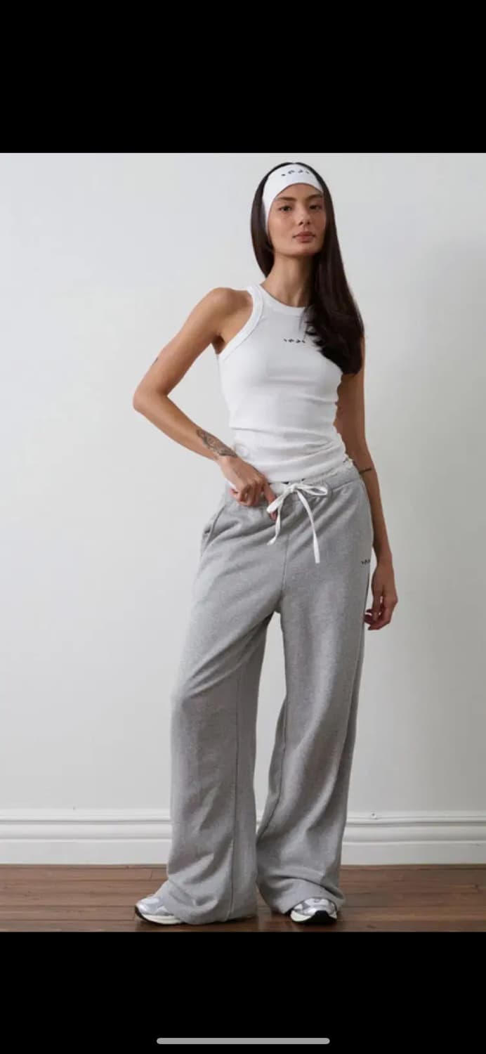 인지액티브 새틴 레이어드 스웻팬츠 그레이 상품이미지1