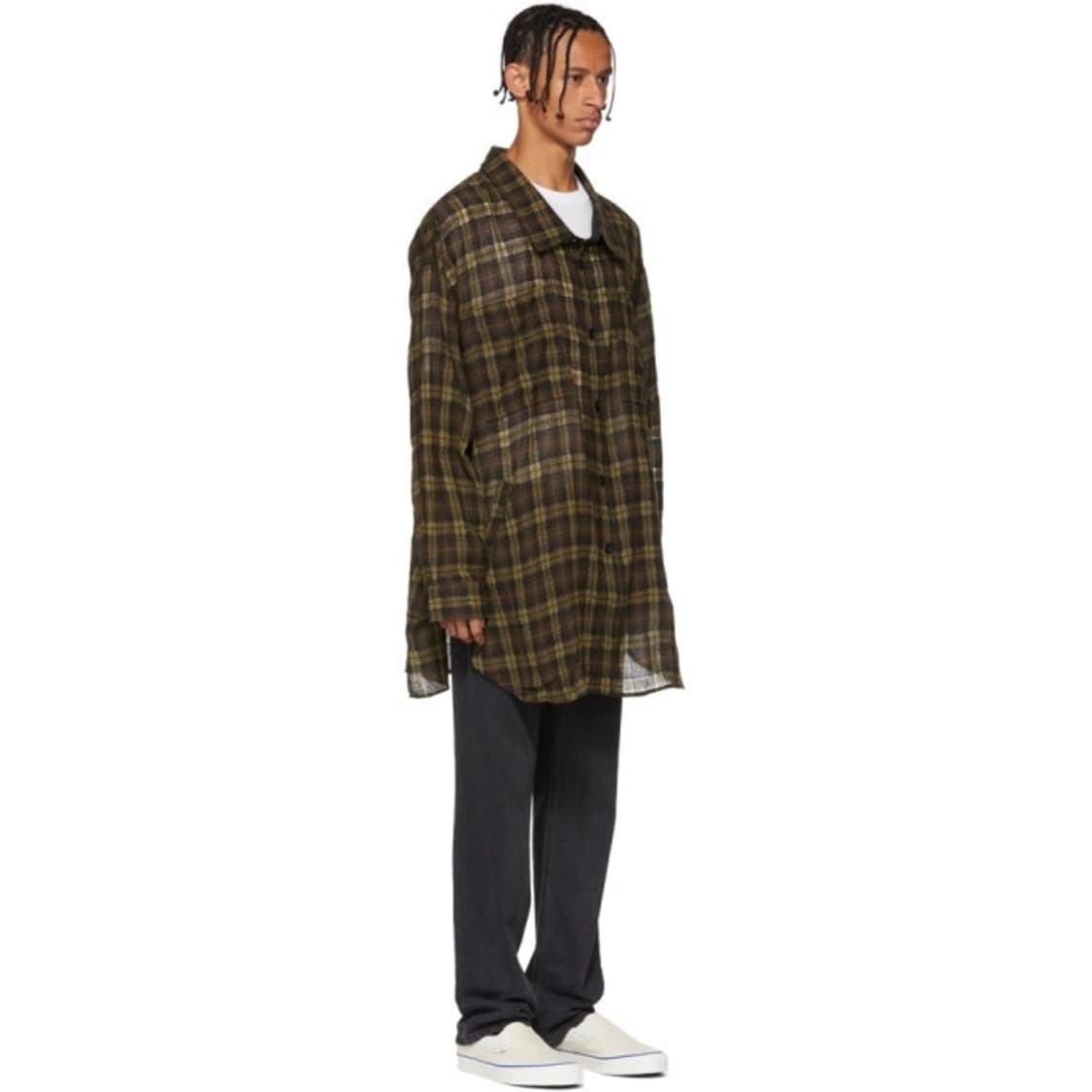 페이스커넥션/ 글리터링 브라운 체크 셔츠/ M 상품이미지9