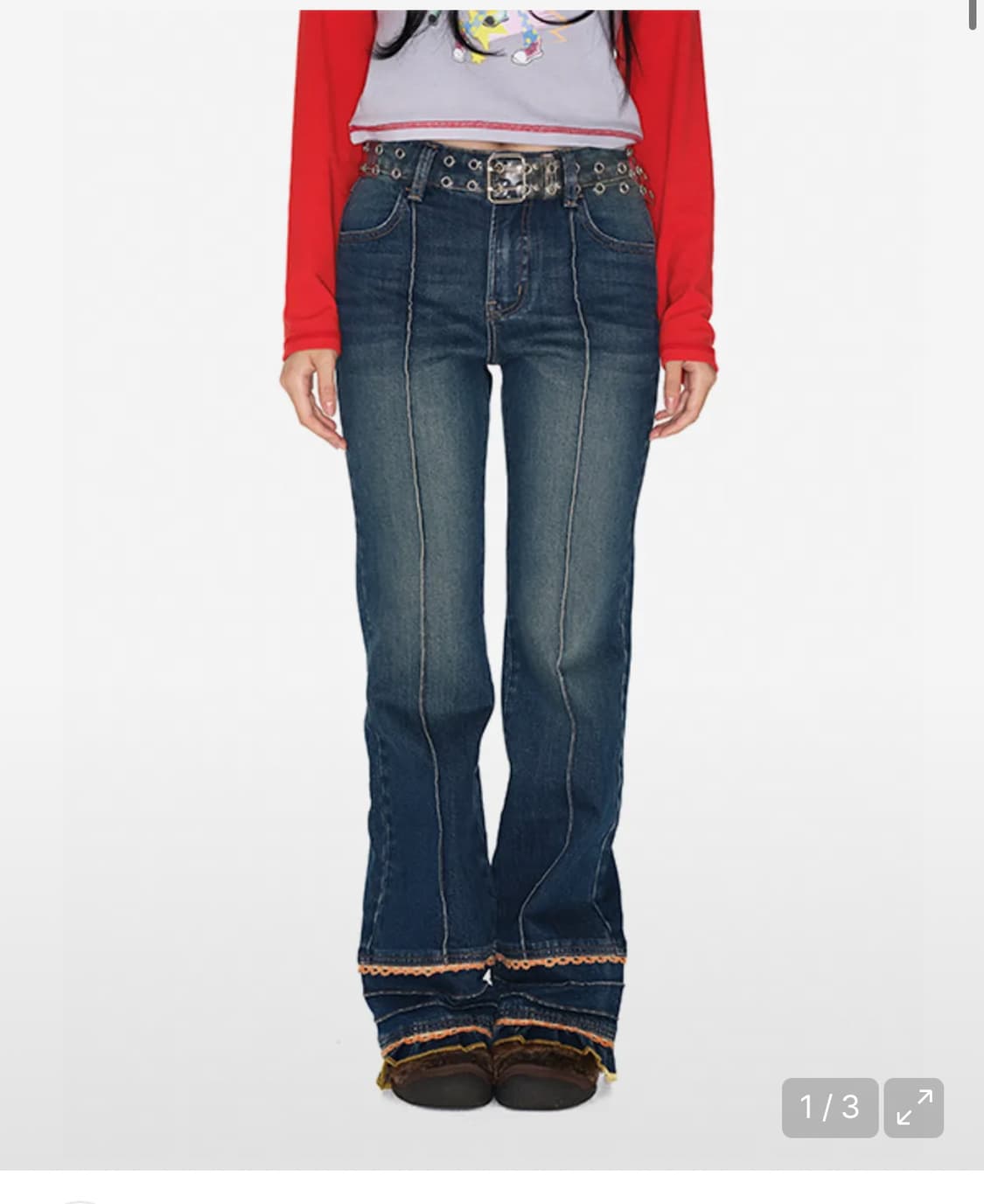 유쓰배쓰 레이어 레이스 데님 팬츠 S 상품이미지1