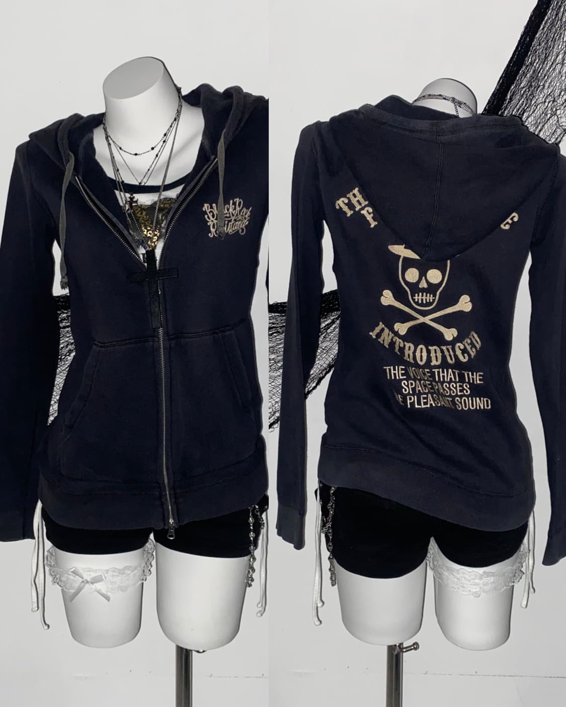 ꒰ঌ 펑크 스컬 딥네이비 투웨이 후드집업 ໒꒱ 상품이미지1