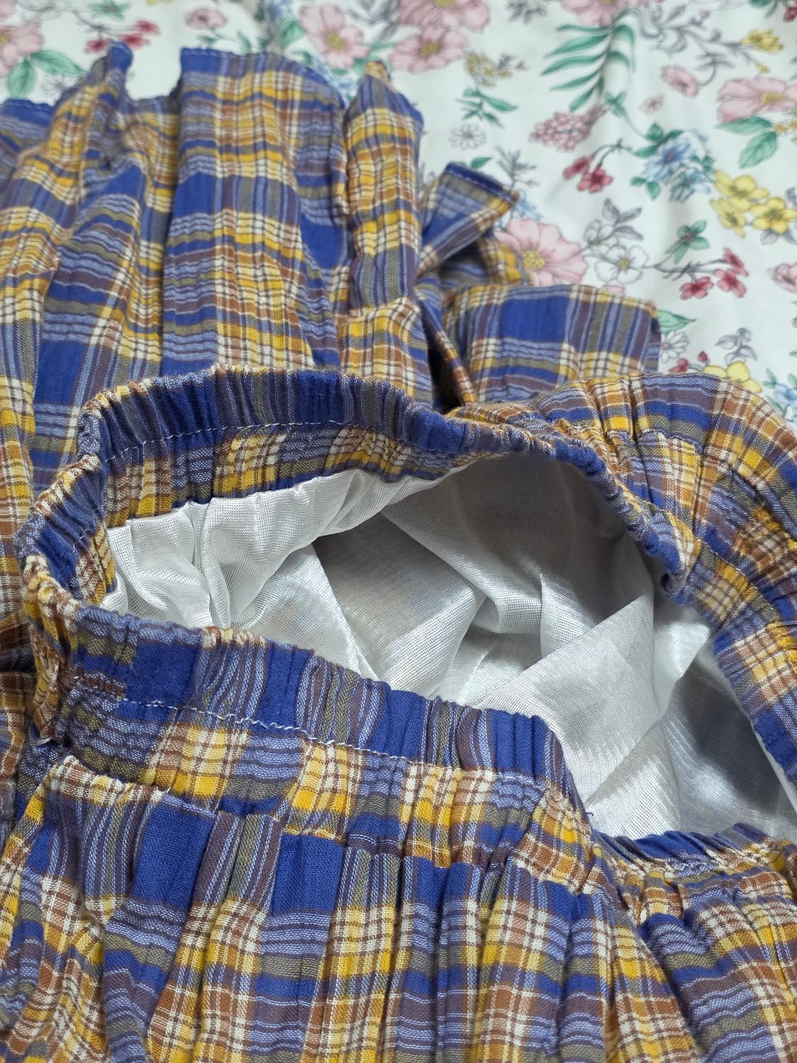 일본빈티지)옐로우x블루 체크 모리걸갸루 플리츠 패치워크 캉캉롱스커트 상품이미지2