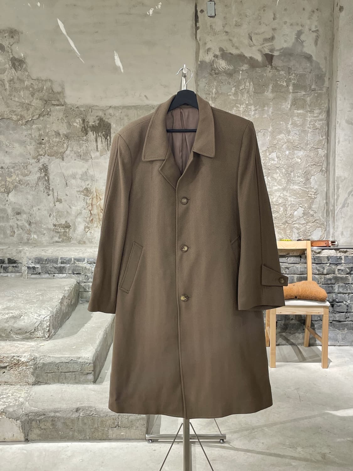 이브 생로랑 디퓨전 옴므 라이트 브라운 헤링본 울 코트 상품이미지1