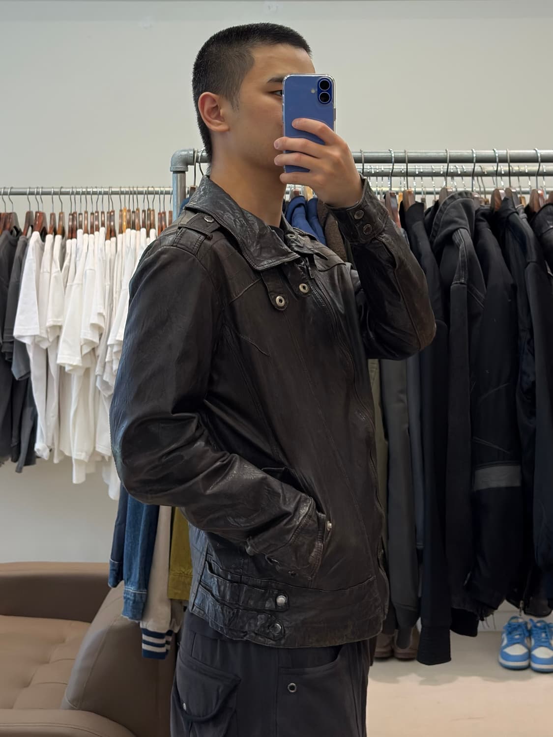 게스 하이넥 램스킨 라이더 자켓 상품이미지8