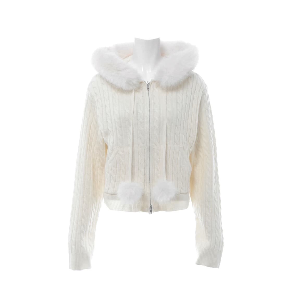 일본 INGNI 퍼 후드 꽈배기 니트 후드집업 아이보리 상품이미지1