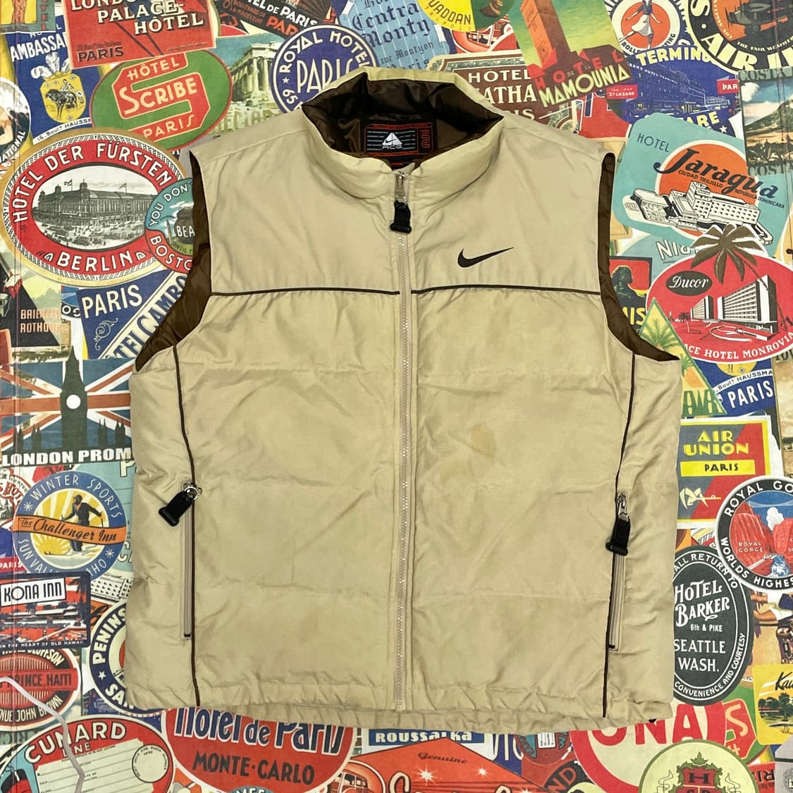 00s NIKE ACG 나이키 베이지 나일론 립스탑 다운 베스트 조끼 L 상품이미지1