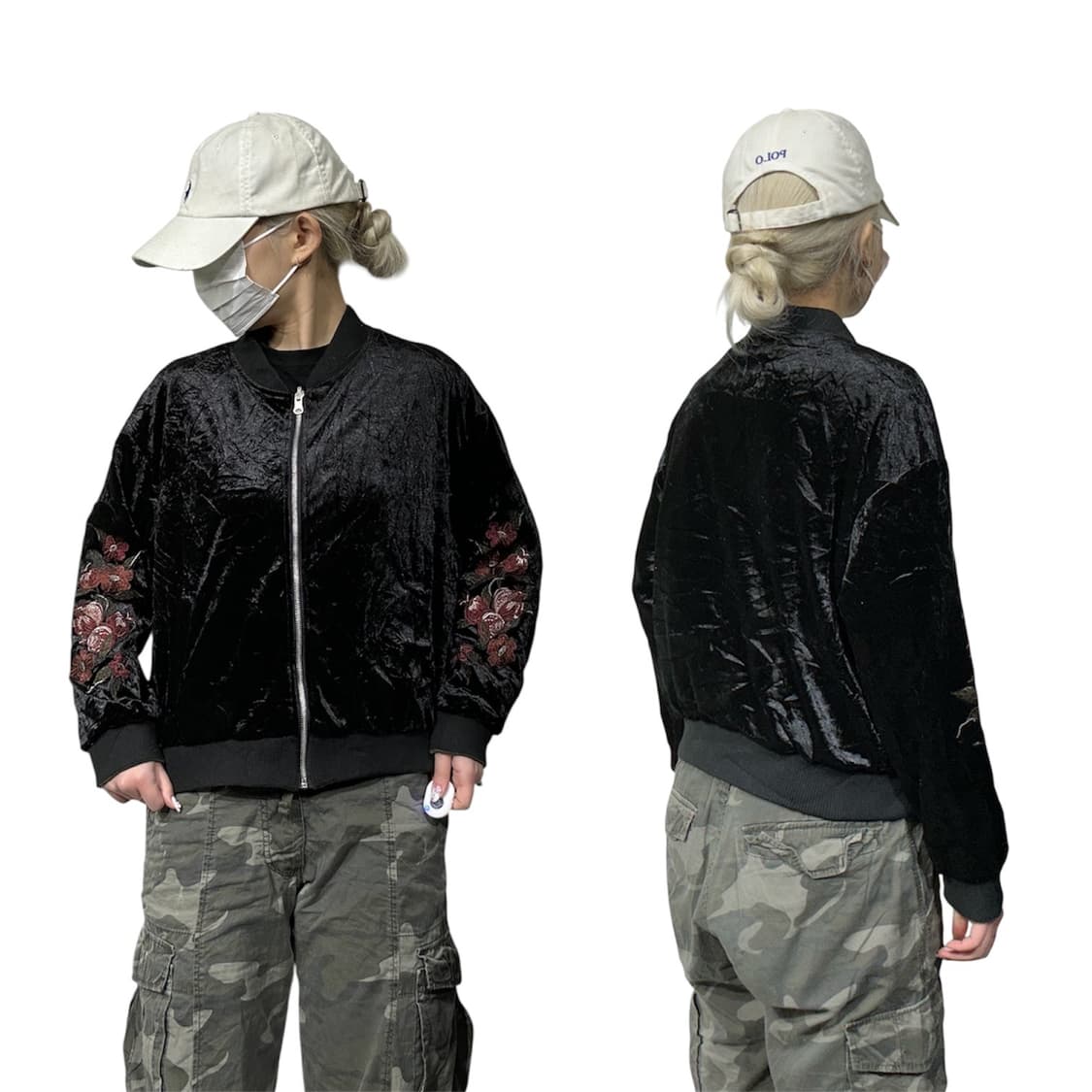 일본 빈티지 꽃 자수 블랙 스카잔 오리앤탈 크롭 자켓   상품이미지1