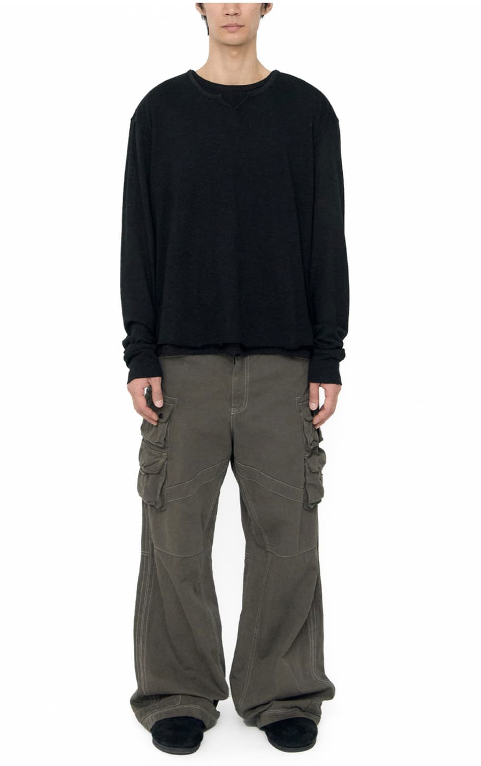 폴리테루 루트 넥 크롭 롱 슬리브 블랙[4] 상품이미지3