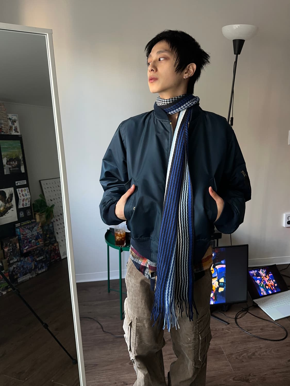 Taka - Q 하운드투스 & 스트라이프 머플러 상품이미지2