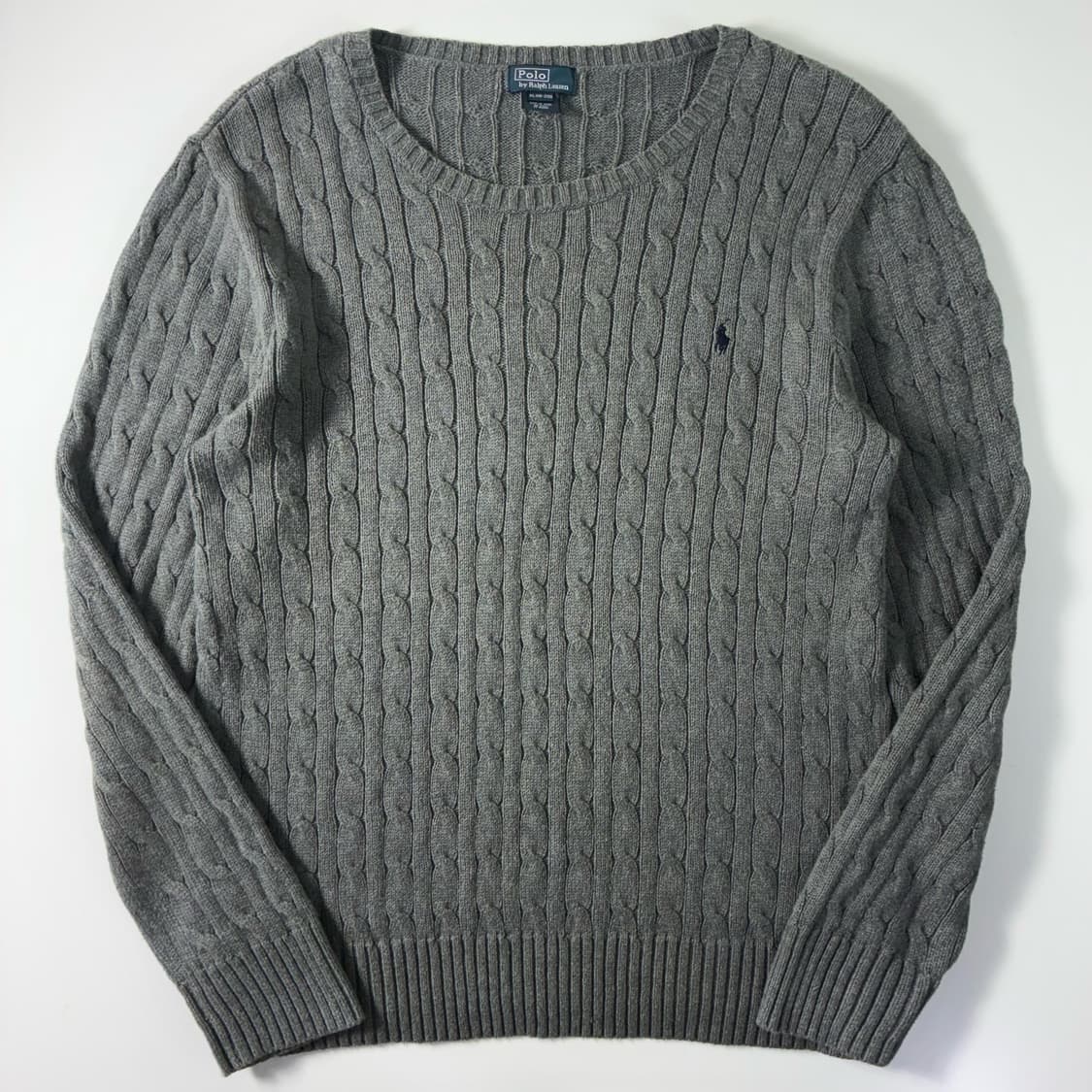 Polo  폴로 랄프로렌 자수 코튼 그레이 꽈배기 니트   상품이미지1