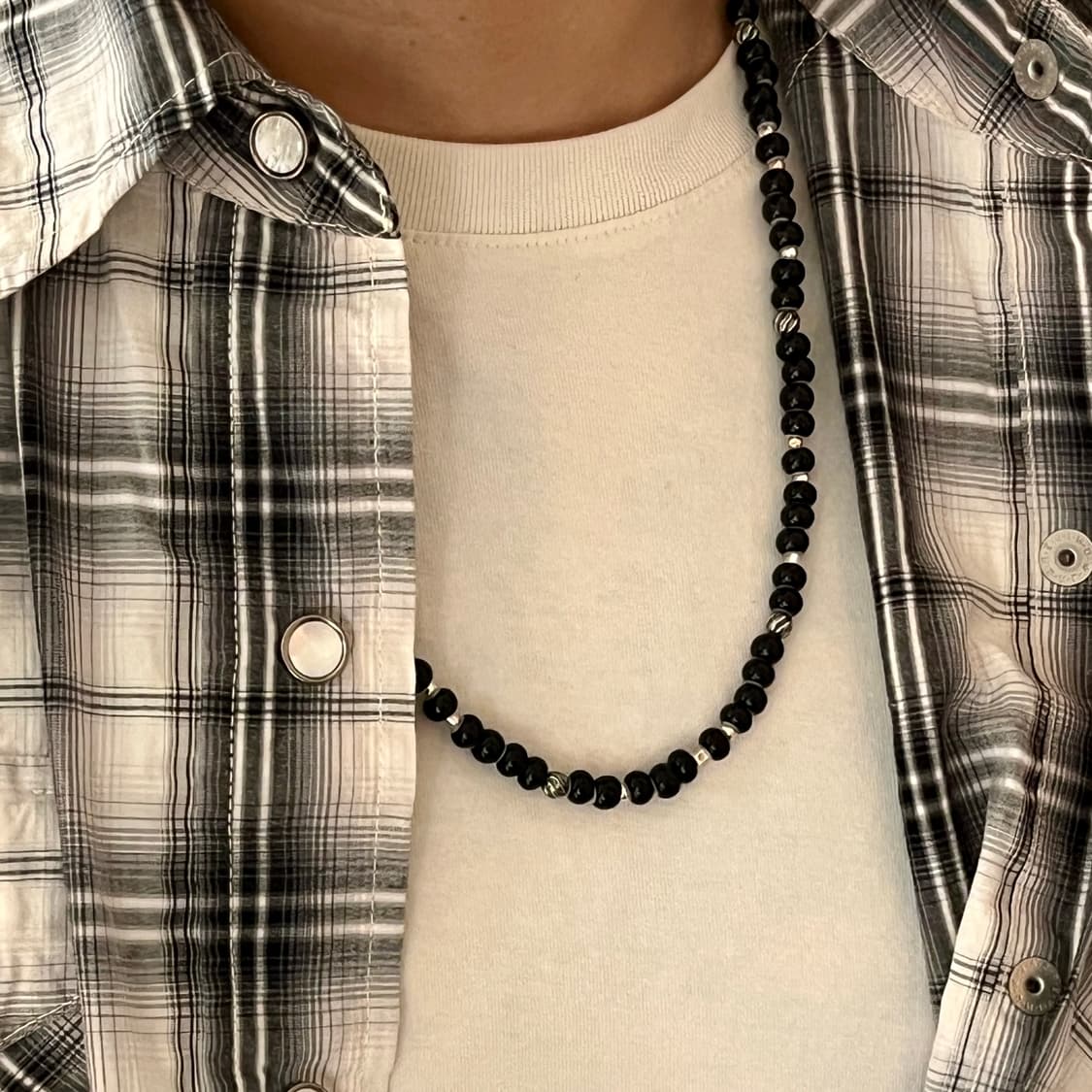 실버 글라스 비즈 네크리스 목걸이 인디언주얼리 네이티브아메리칸 상품이미지1