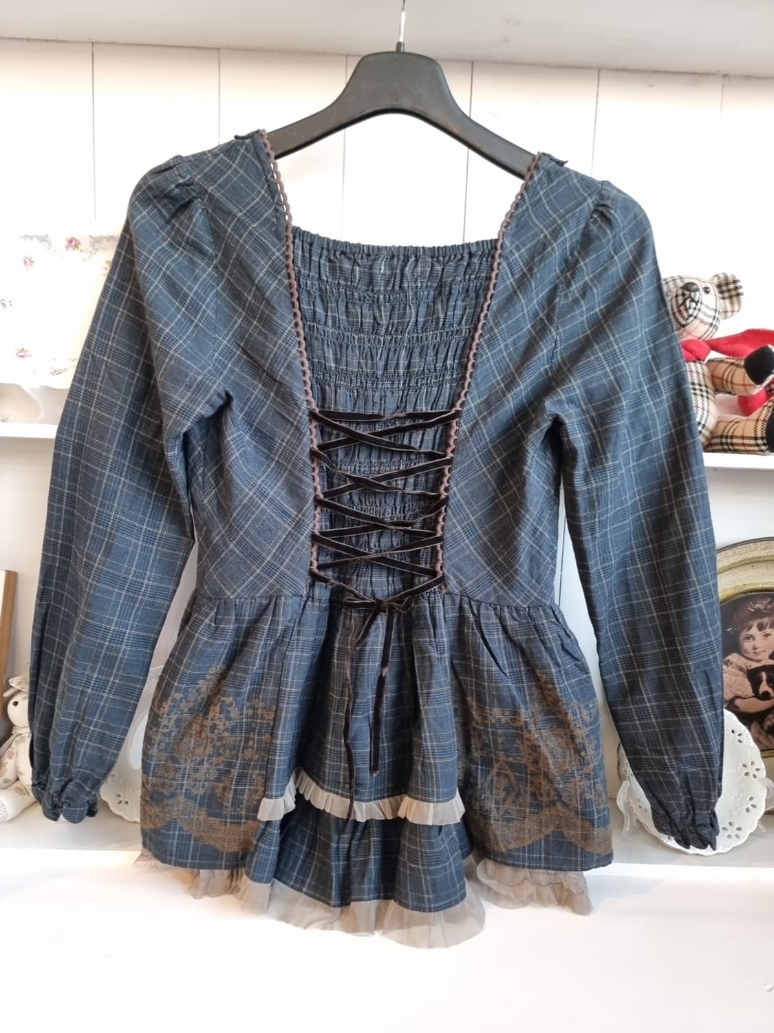 axes femme 클래식 체크 프릴 블라우스 상품이미지5