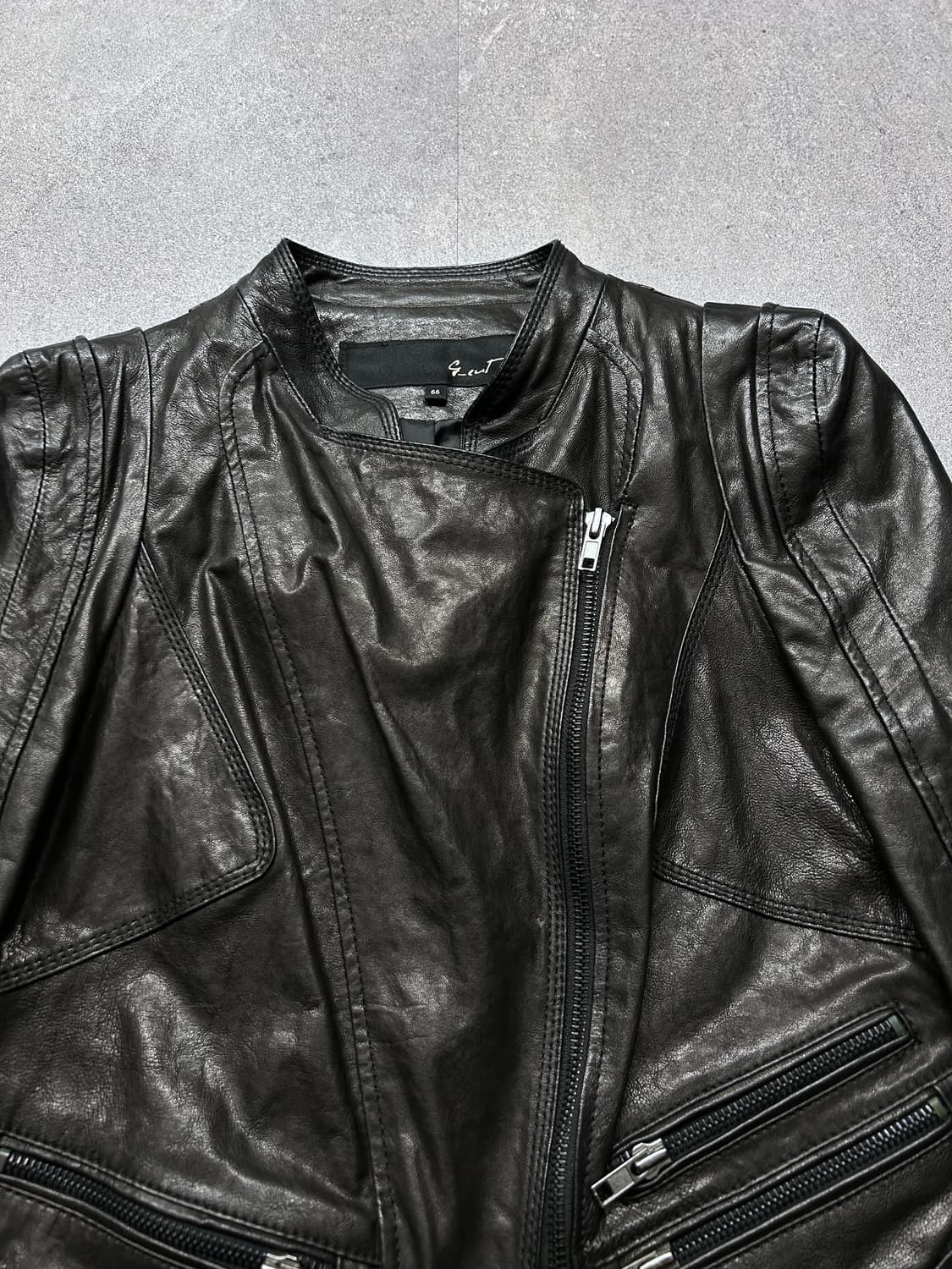 멀티 지퍼 사선 크롭 램스킨 자켓 상품이미지8