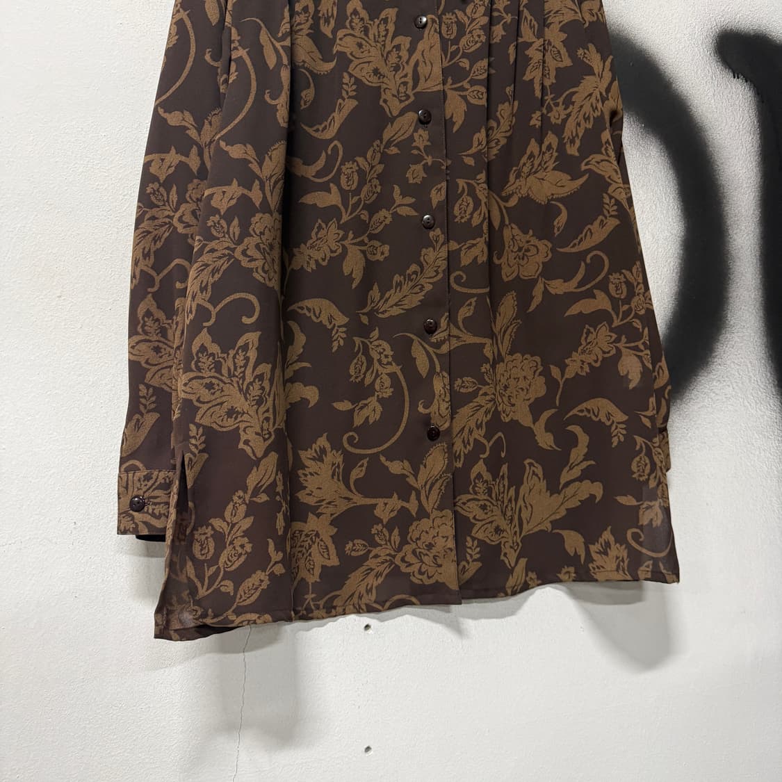 VTG 빈티지 브라운 패턴 핀턱 카라 긴팔 셔츠 상품이미지4