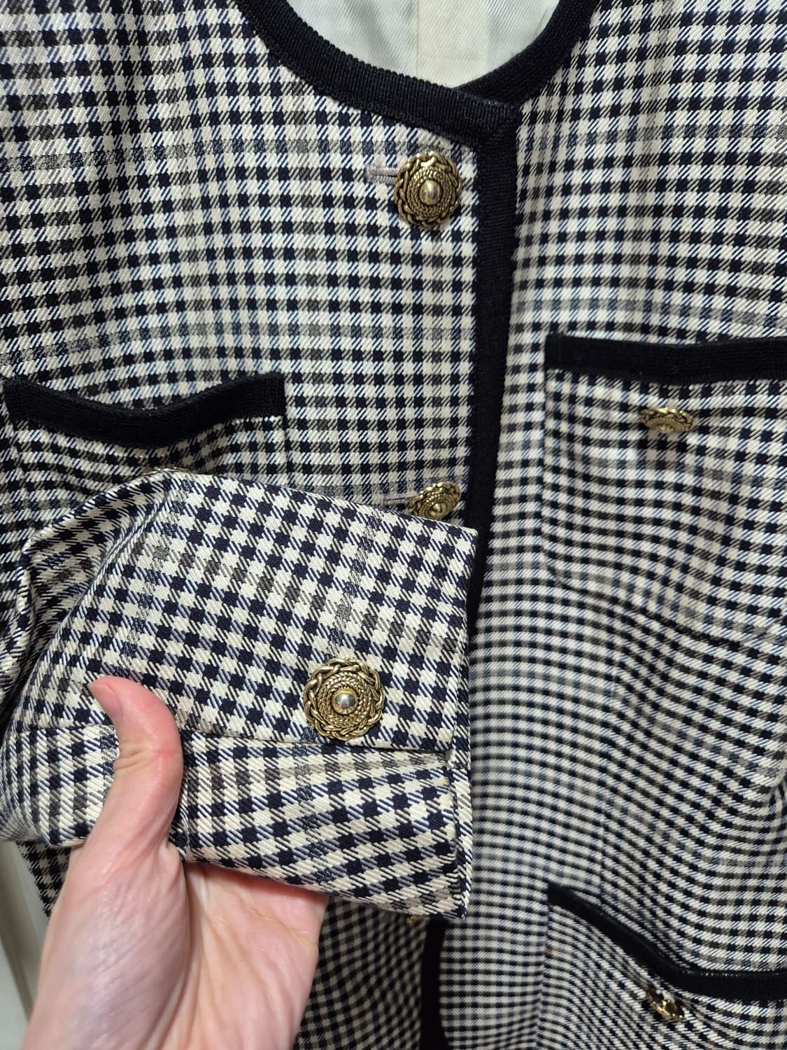 빈티지 체크 트위드 금장 버튼 자켓 상품이미지7