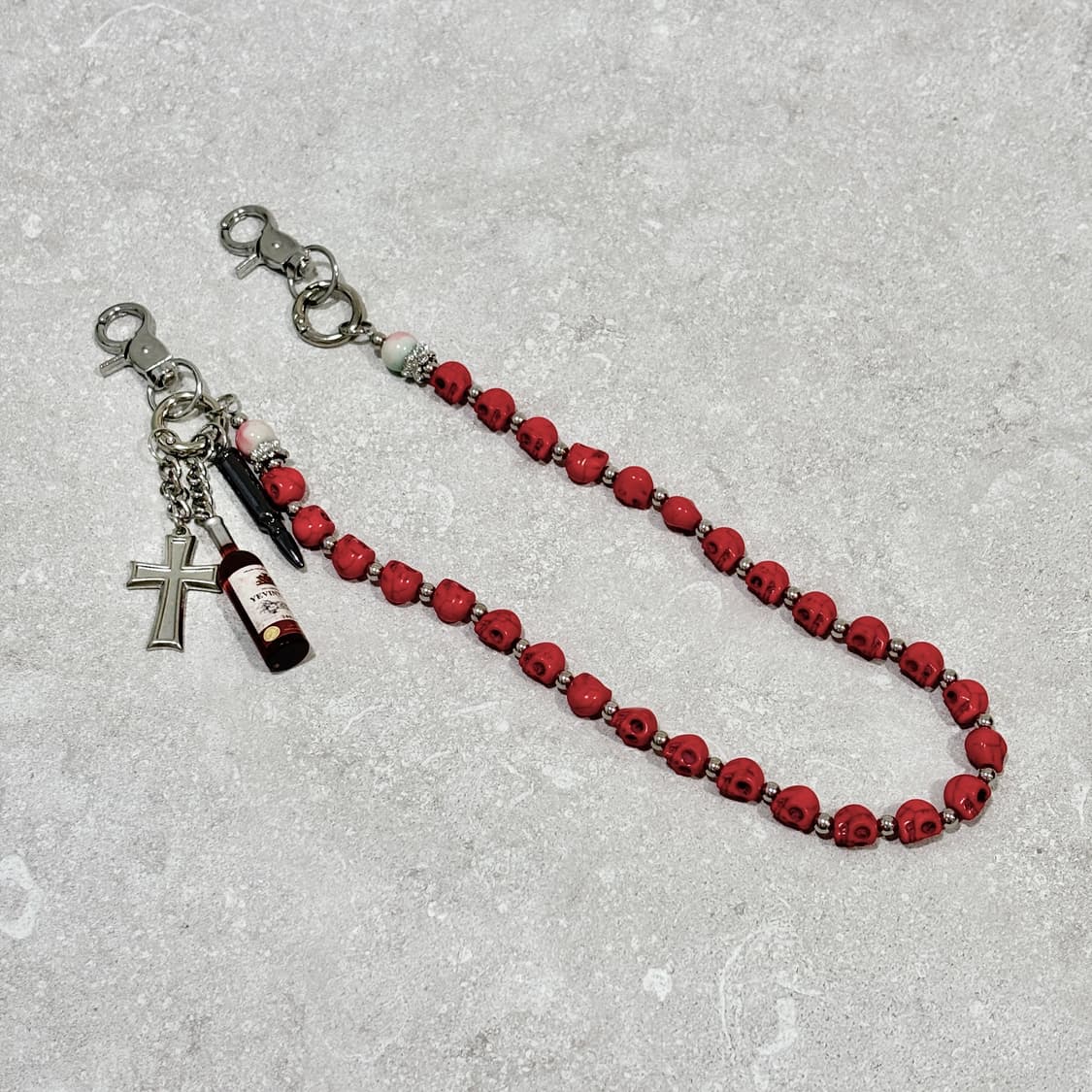 Oribell 레드 스컬 해골 크로스 위스키 팬던트 체인 상품이미지5