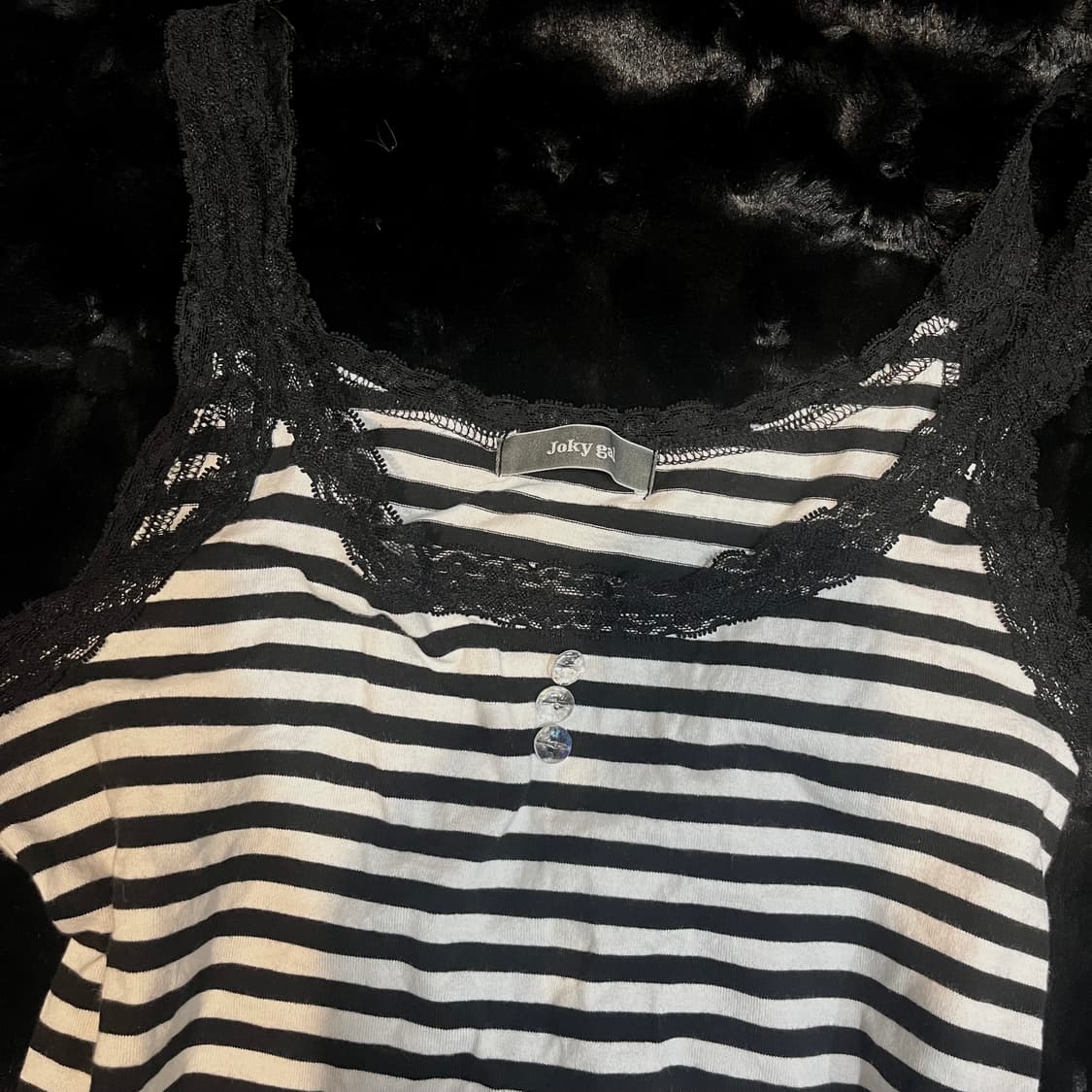 Joky gal 펑크 스트라이프 레이스 나시 y2k 갸루 상품이미지3