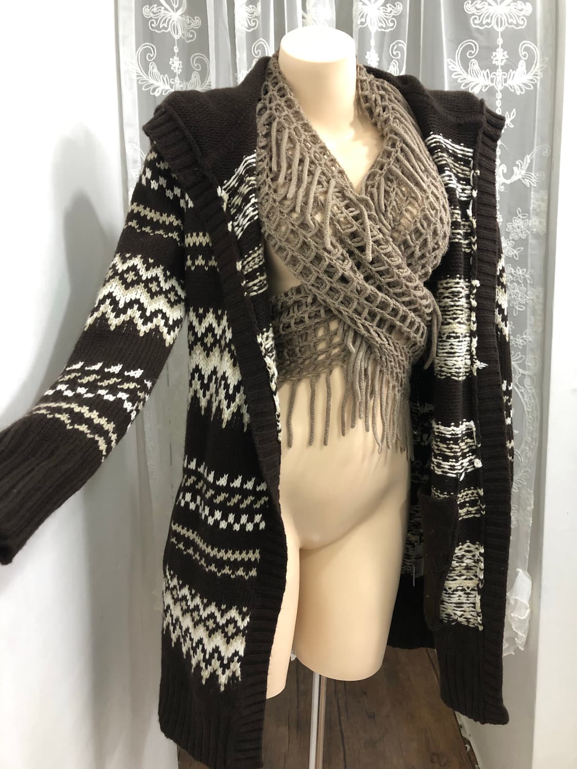 brown nordic pattern knit cardigan 상품이미지2