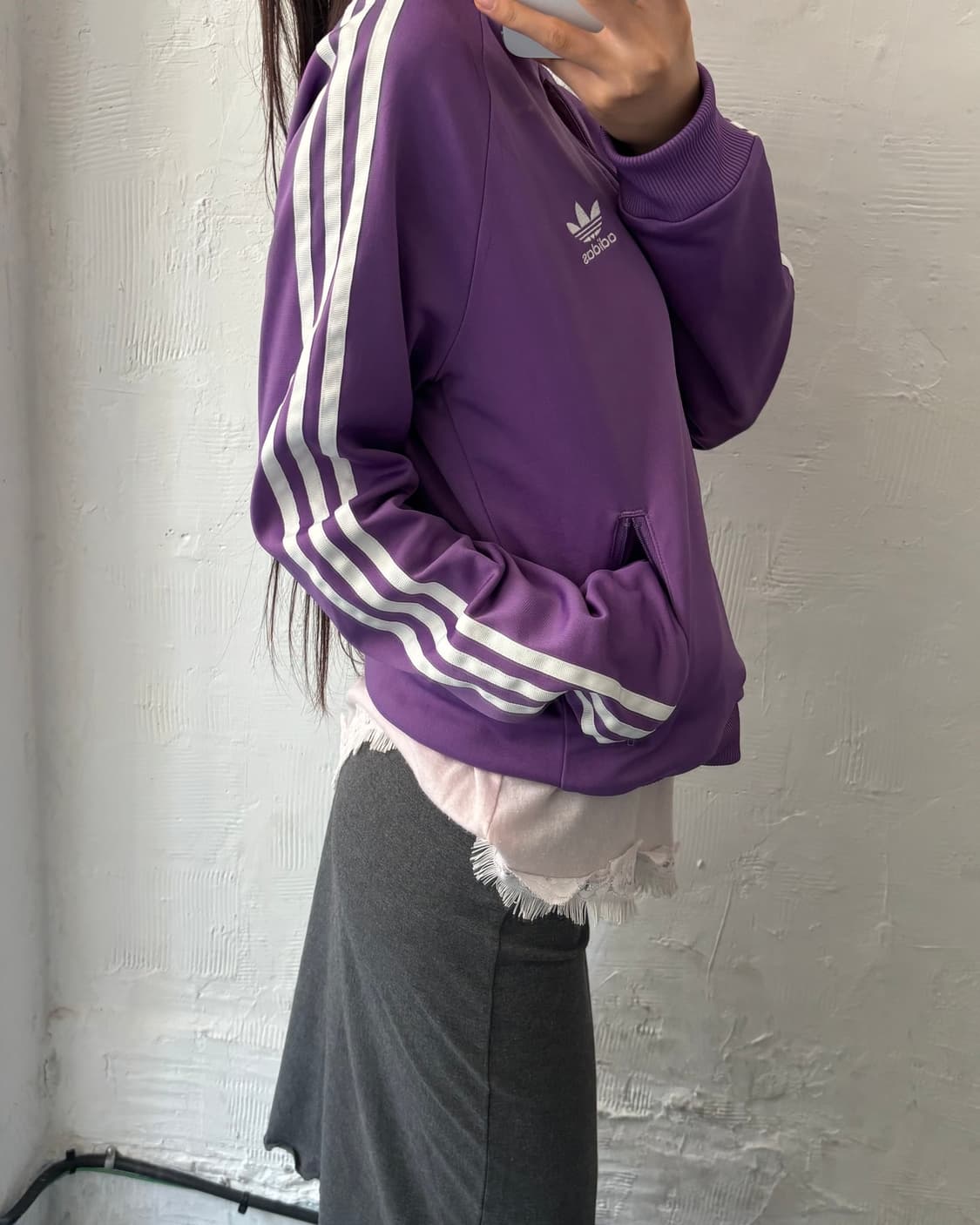 Adidas 아디다스 파이어버드 퍼플컬러 안감로고 우먼 트랙탑 상품이미지3