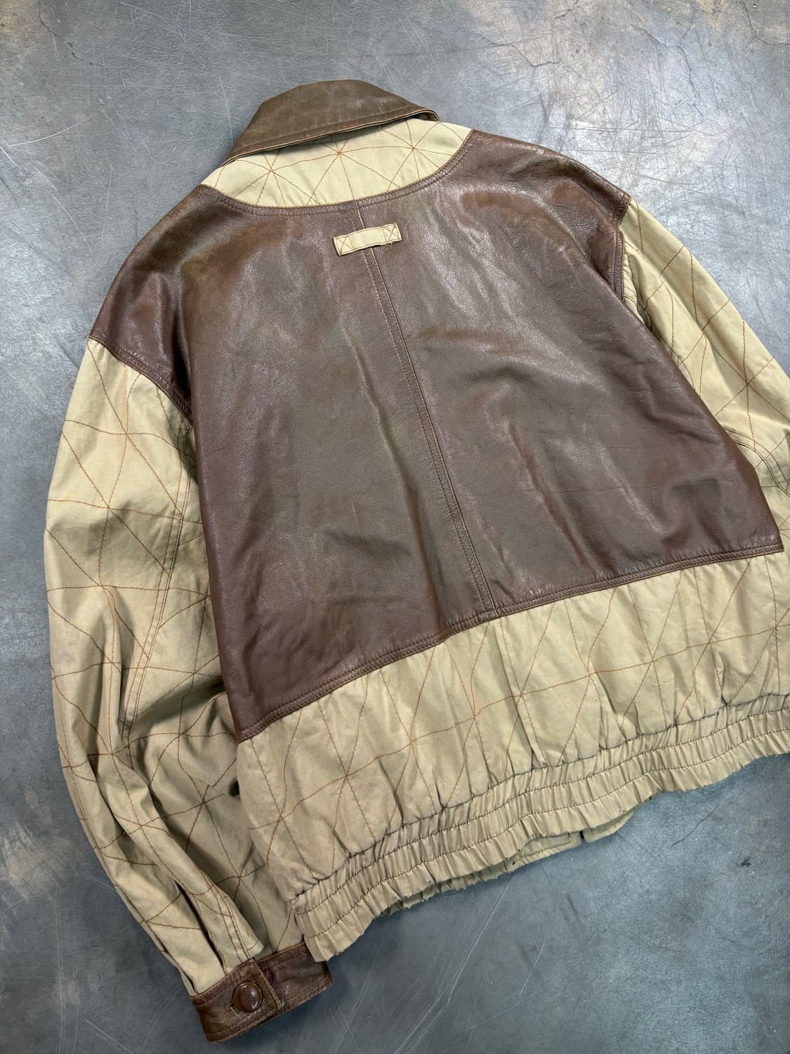 빈티지 레더 믹스 봄버 자켓 상품이미지7