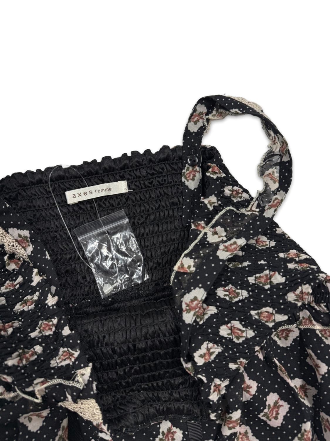 빈티지 Axes Femme 블랙 시스루 프릴 언발란스 슬리브리스 상품이미지4