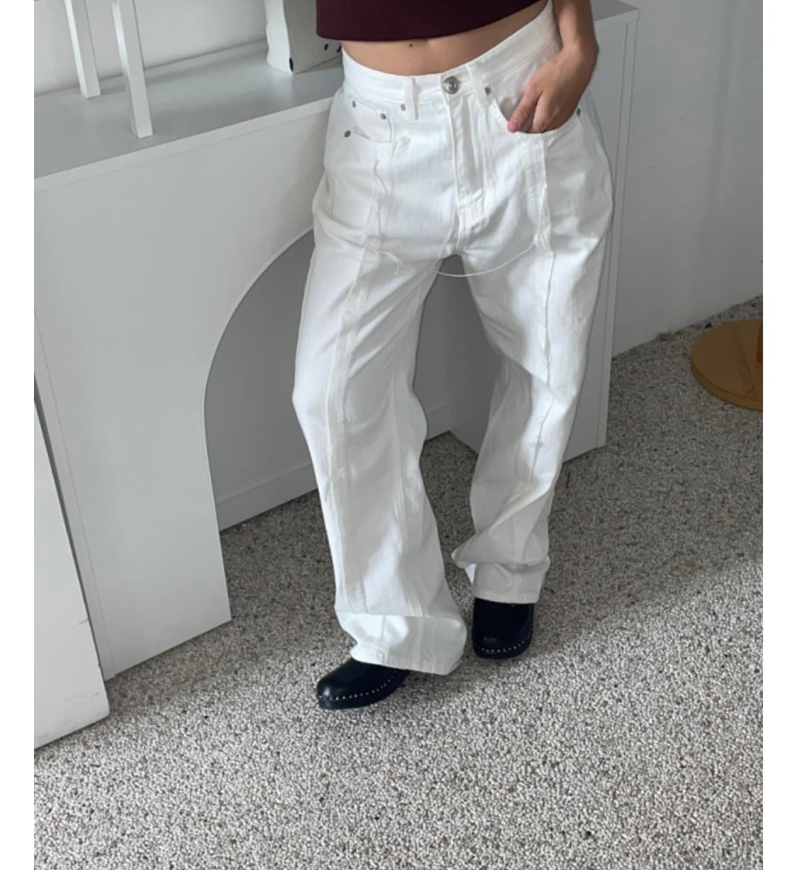 빈티지 데미지 화이트 진 상품이미지3