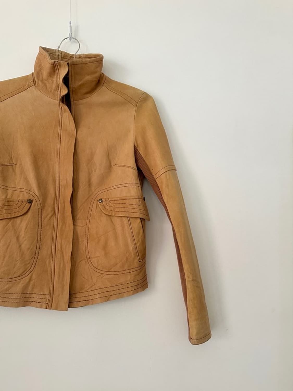 High neck ribbed sheep skin jacket 상품이미지2