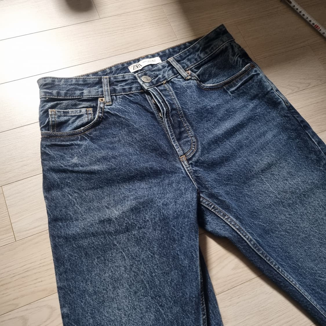 30사이즈 자라 빈티지 워시드 슬림 스트레이트 인디고 블루 데님 청바지 상품이미지8