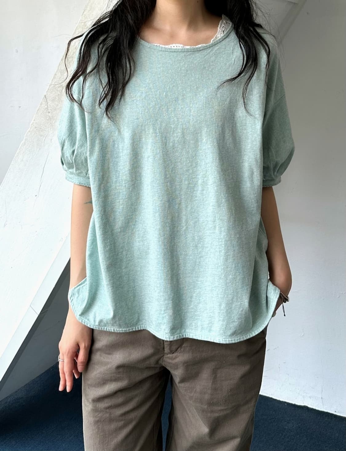 Cotton puff sleeve design pullover top 상품이미지9