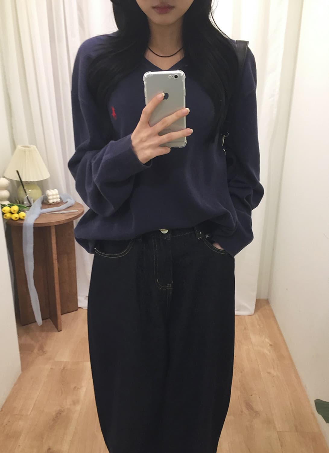 공용 폴로 V넥 니트 100 상품이미지2