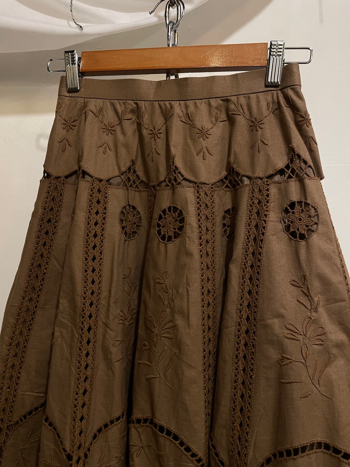 플라워 펀칭 레이스 브라운 스커트 히피 모리 상품이미지2