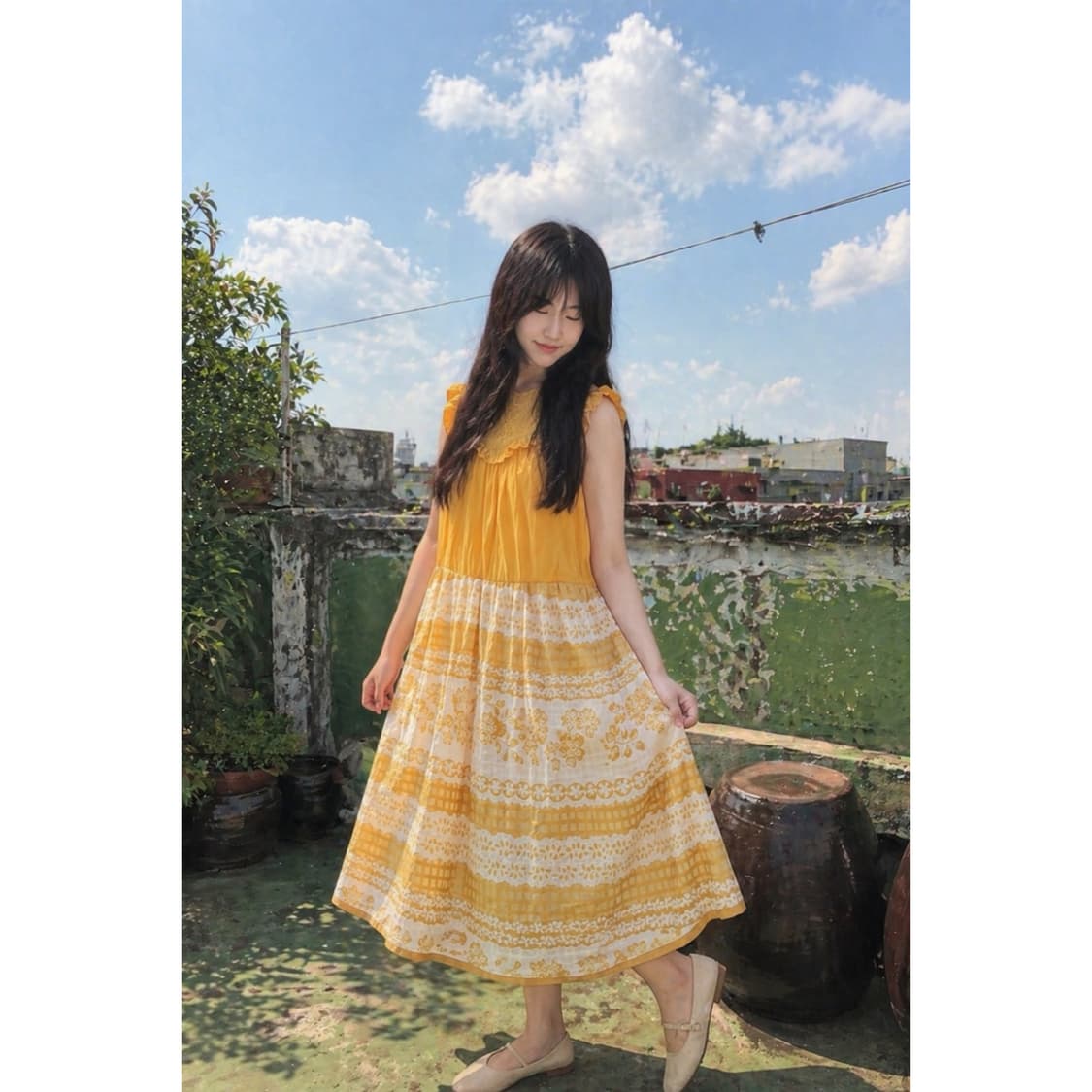 노랑 패치 빈티지 원피스 상품이미지4
