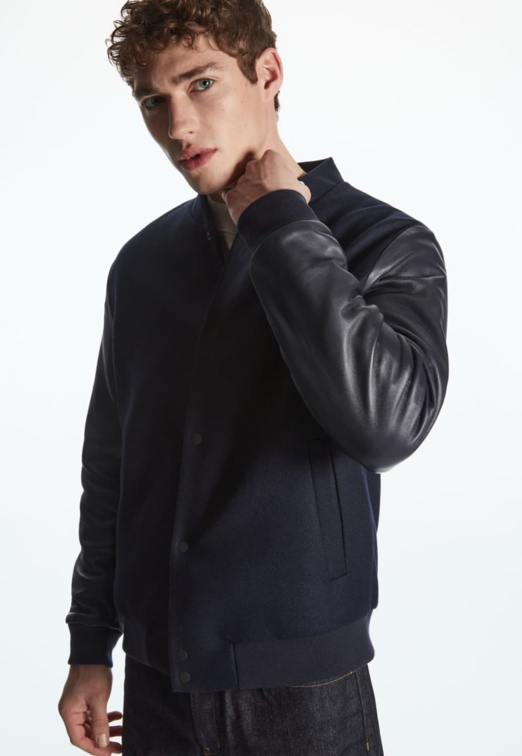 Leather-sleeve Wool Bomber Jacket  상품이미지2