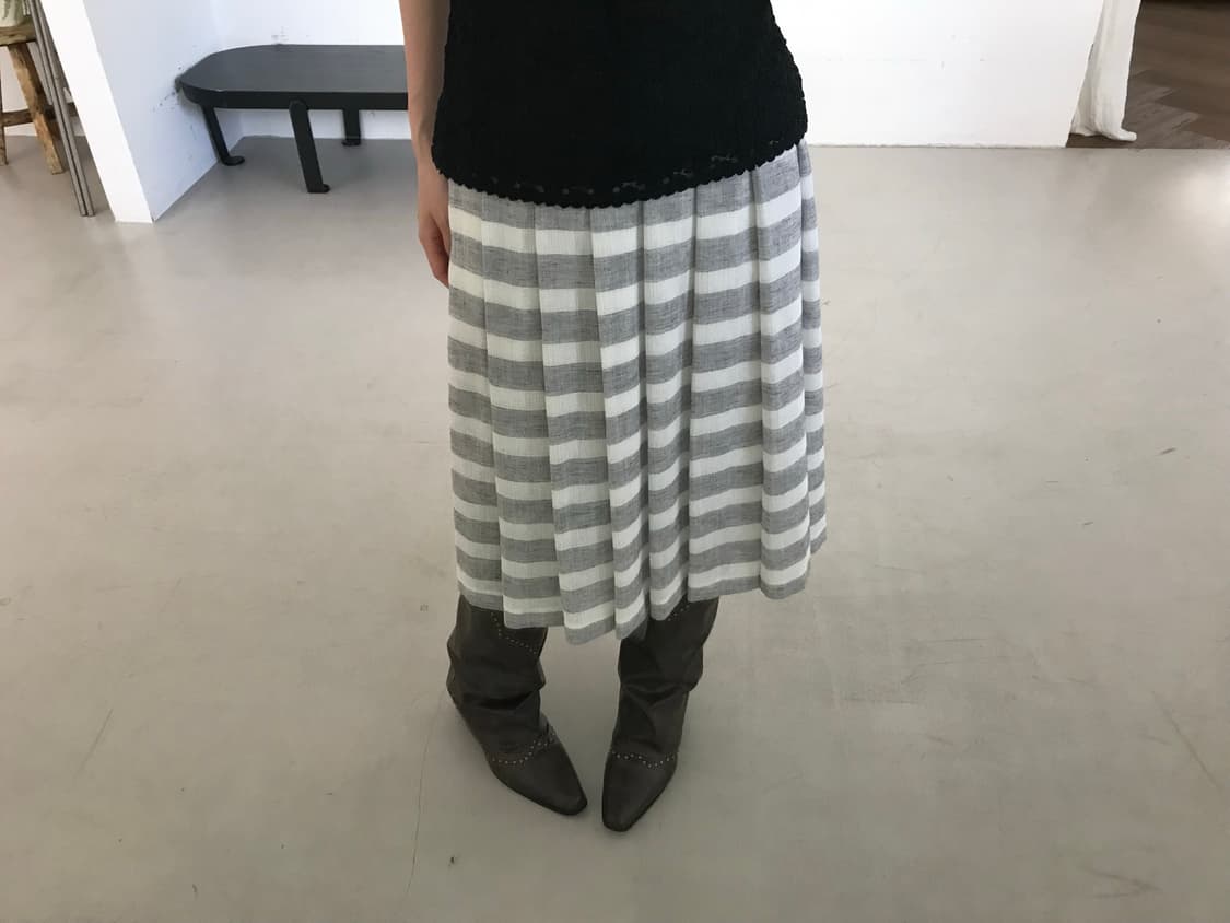 vintage grey stripe pattern pleats skirt 상품이미지3