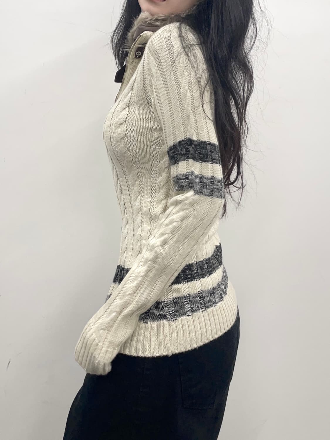 slim fit fur belt details zip-up 상품이미지2