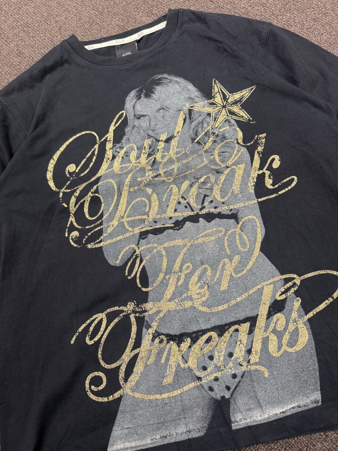 XL)SOUL BREAK 빈티지 여성 프린팅 블랙 반팔 상품이미지2