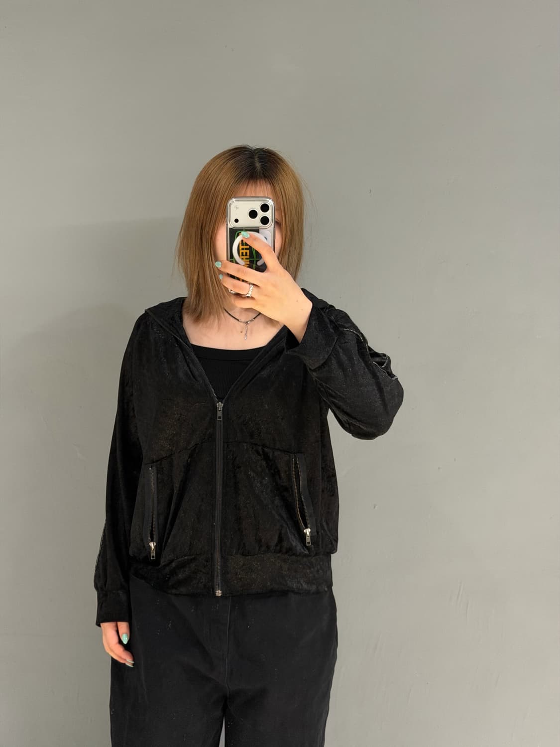 Algonquins printing velvet hood zip-up 상품이미지4