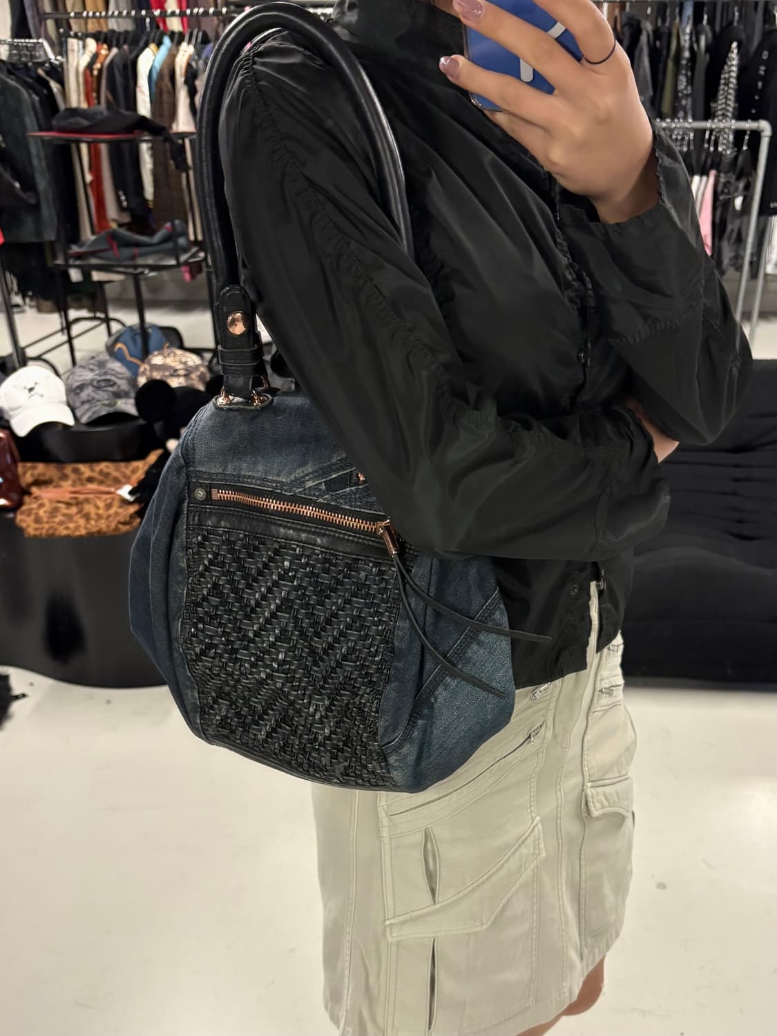 DIESEL denim x leather weave shoulder ba 상품이미지1