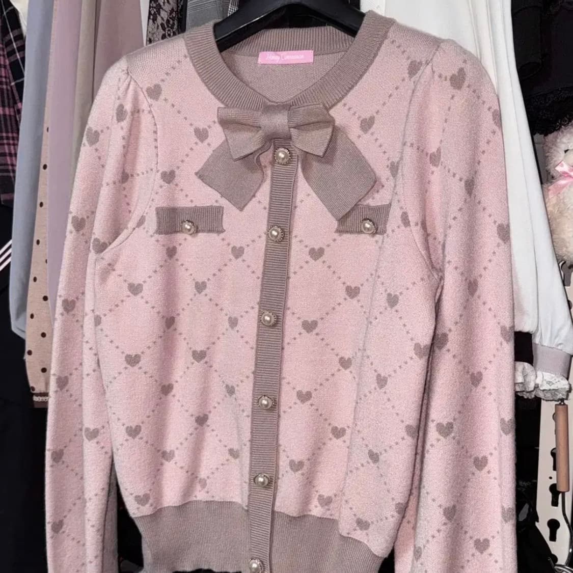 HONEY CINNAMON 허니시나몬 패턴 리본 니트 가디건 상품이미지2