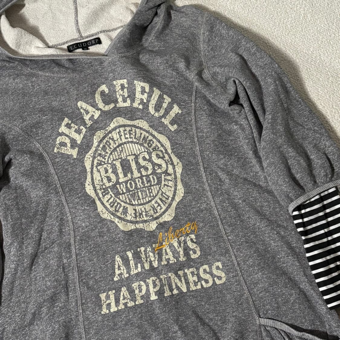 일본빈티지 ECUDORP 그레이 레이어드 후드 롱 탑 상품이미지2