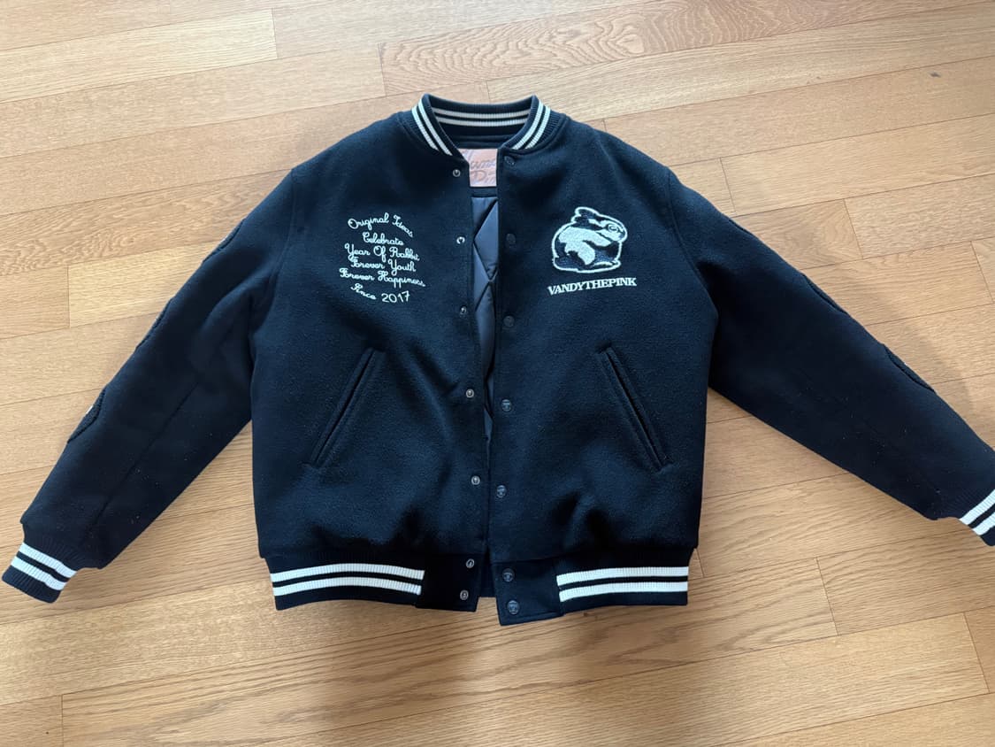 반디 더 핑크 이어 오브 래빗 바시티 자켓 블랙 상품이미지1