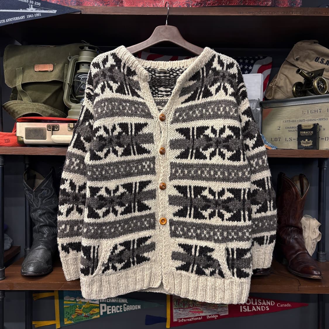 빈티지 USA 핸드메이드 노르딕패턴 코위찬 울가디건 N522 상품이미지1