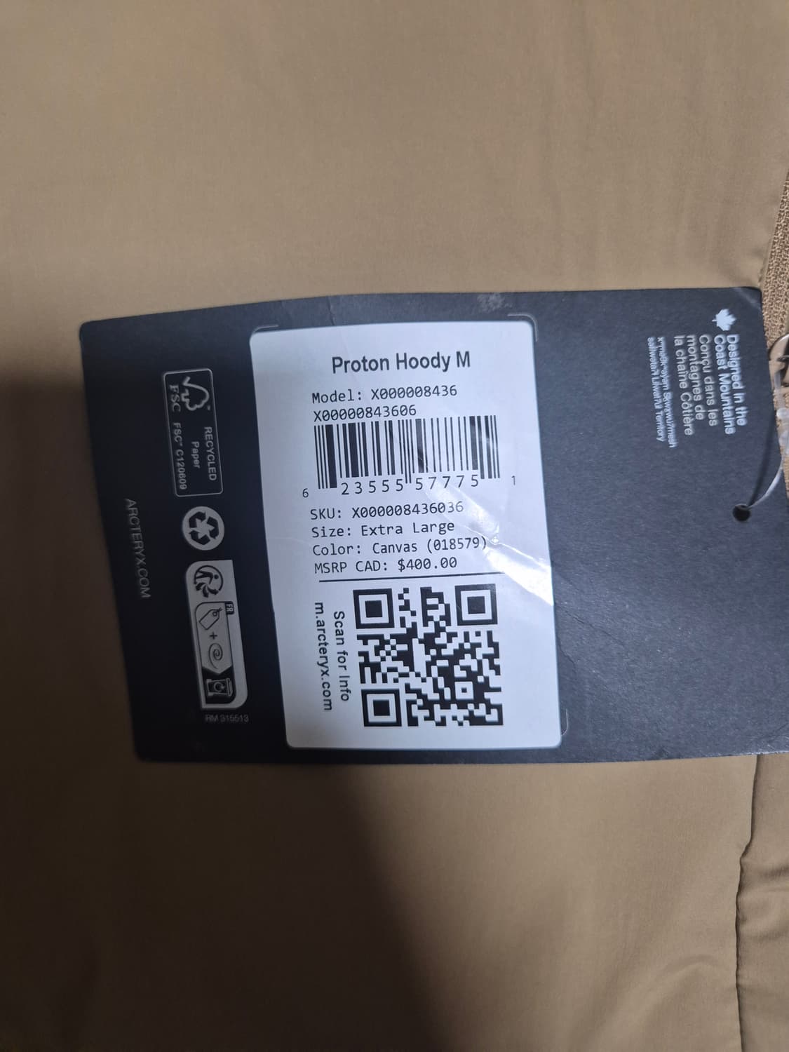 아크테릭스 프로톤 후디 Canvas Xl 판매합니다. 상품이미지3
