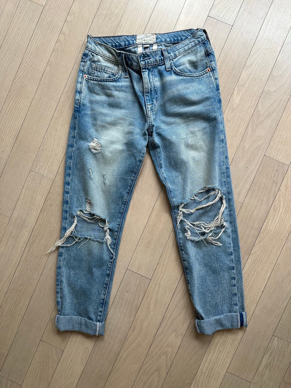 커런트엘리엇 24사이즈 디스트레스드 진 청바지 찢청 보이프렌드핏 데님 상품이미지1