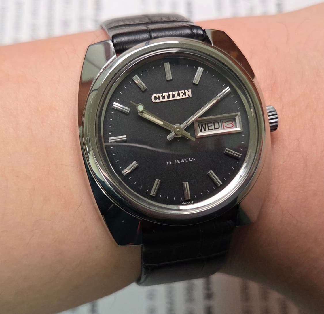 빈티지 시티즌 점보 매트블랙 물방울초침 데이데이트 수동 메커니컬   상품이미지2